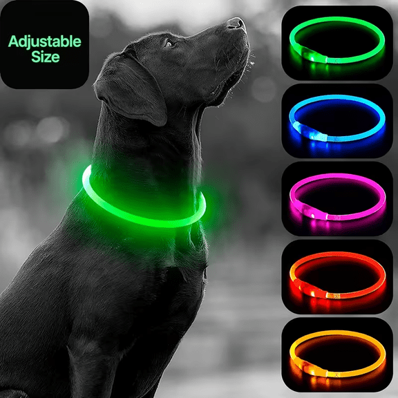 USB Rechargeable LED Dog Collar - Light Up Adjustable Pet Collar with 3 Modes, 360° Glow Safety Collar for Small/Medium/Large Dogs - TPU Cuttable Puppy Collar for Night Walking