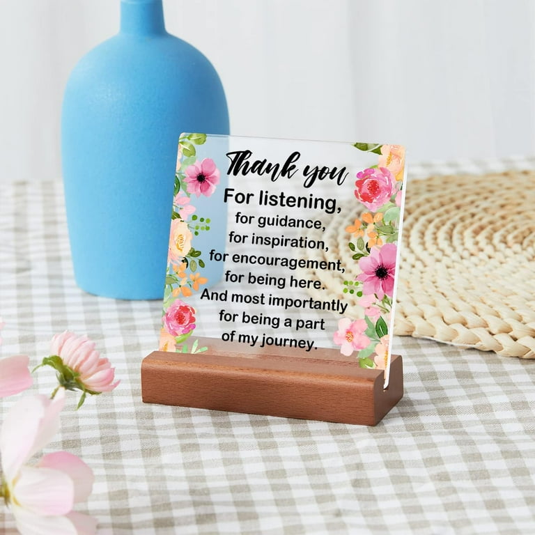 Heclia Thank You Gift Plaque - Clear Acrylic Sign With Wooden Stand, Appreciation Message For Boss, Coworker, Friend