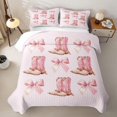 thumbnail image 2 of Homewish Pink Cowgirl Boots Bow Minimal Print Quilt Full,Cute Western Full Bedspread Sets For Girls,3-Piece, 2 of 7