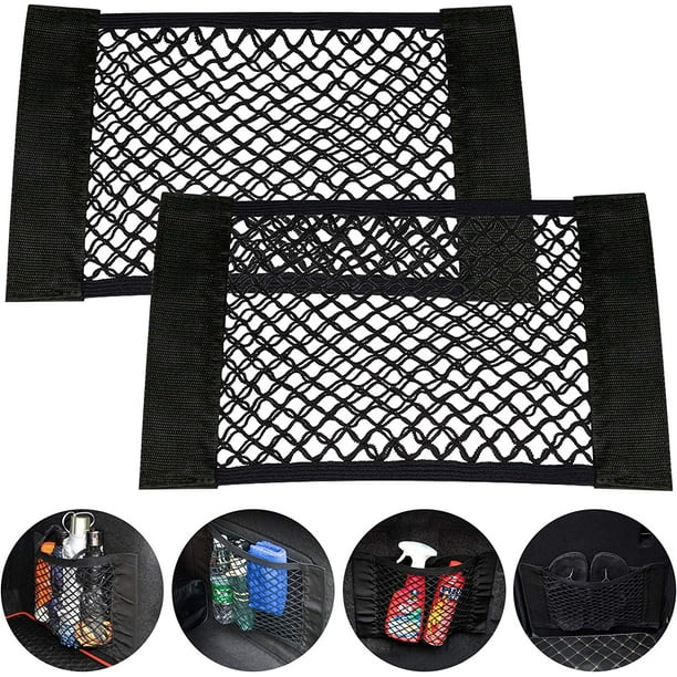 Red de almacenamiento, 2 unidades, organizador de bolsas de malla para coche, para botellas, comestibles, asiento trasero, maletero de coche y camión.