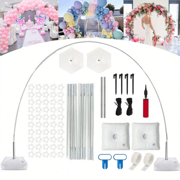 Upgraded Balloon Arch Stand Kit - PONAMFO Balloon Arch Frame with 15 White Rods, Steel Pipes, Balloon Pump and Water Fillable Base, Adjustable Height for Wedding Baby Shower Birthday Party Decoration