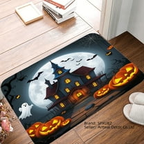 SXPUBZ Halloween Non Slip Flannel Floor Mat with Ghosts Pumpkins and Haunted House for Bathroom Kitchen Bedroom Decor 16x24 inch