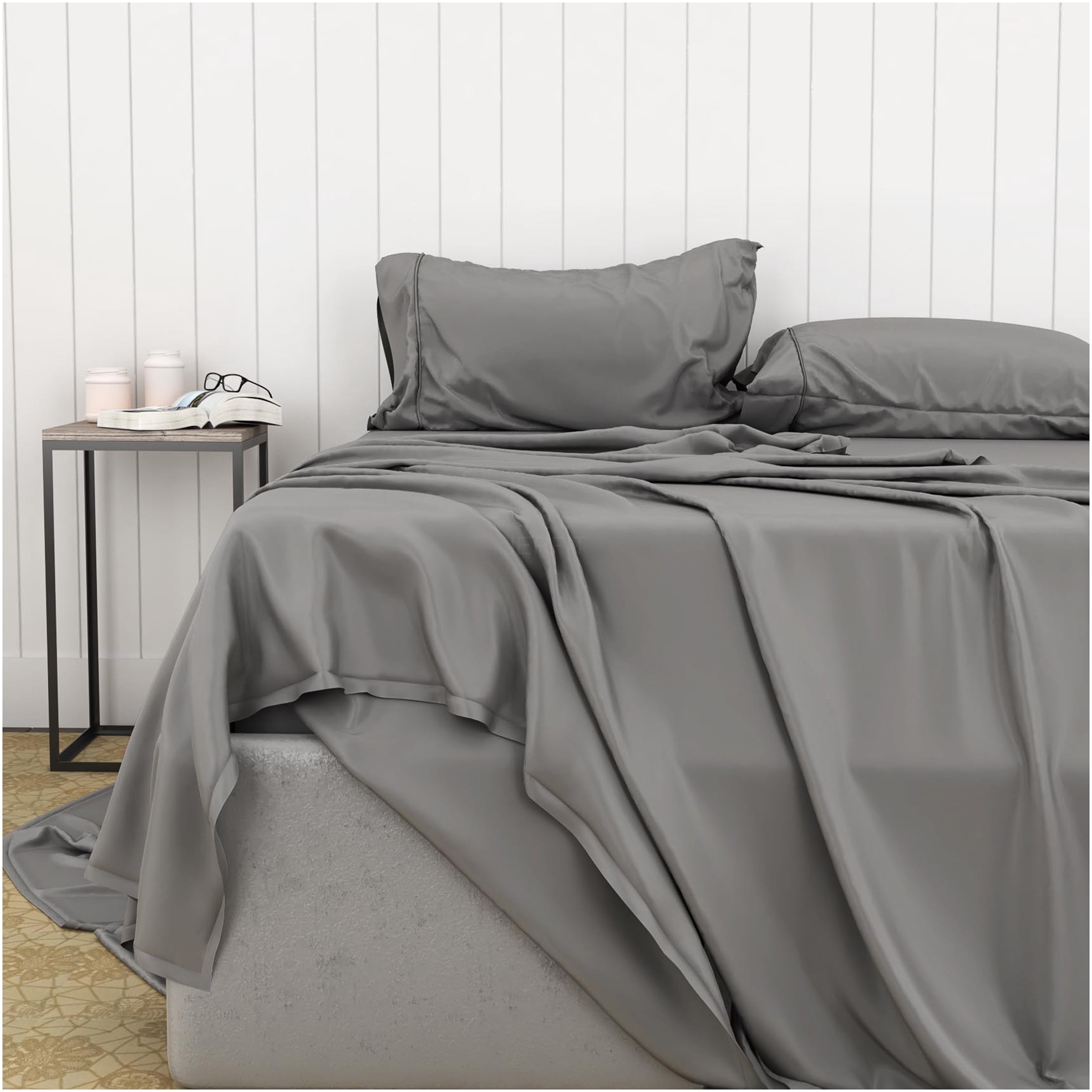 JERFIT Queen Bamboo Cotton Blend Sheets Set - 240 Thread Count, Grey, Cooling, Breathable, Moisture Wicking Bed Sheets