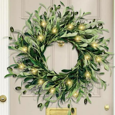 ZHMRFG Green Wreath 17.71In Artificial Green Leaf Wreath All Season Lifelike Look Indoor Outdoor Farmhouse Festive Decor for Front Door Wall Window Valentines Day Kitchen School Home Decors