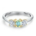 thumbnail image 3 of Gem Stone King 925 Silver and 10K Yellow Gold Mercury Mist Mystic Topaz and White Moissanite Engagement Ring for Women | 1.01 Cttw | Round 5MM | Gemstone November Birthstone | Size 6, 3 of 7
