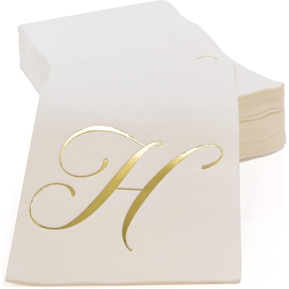 Gift Boutique Monogram Guest Napkins Letter H Gold Foil 100 Count 2-Ply Disposable Paper Dinner Napkins 15 x 12.75 Inches White