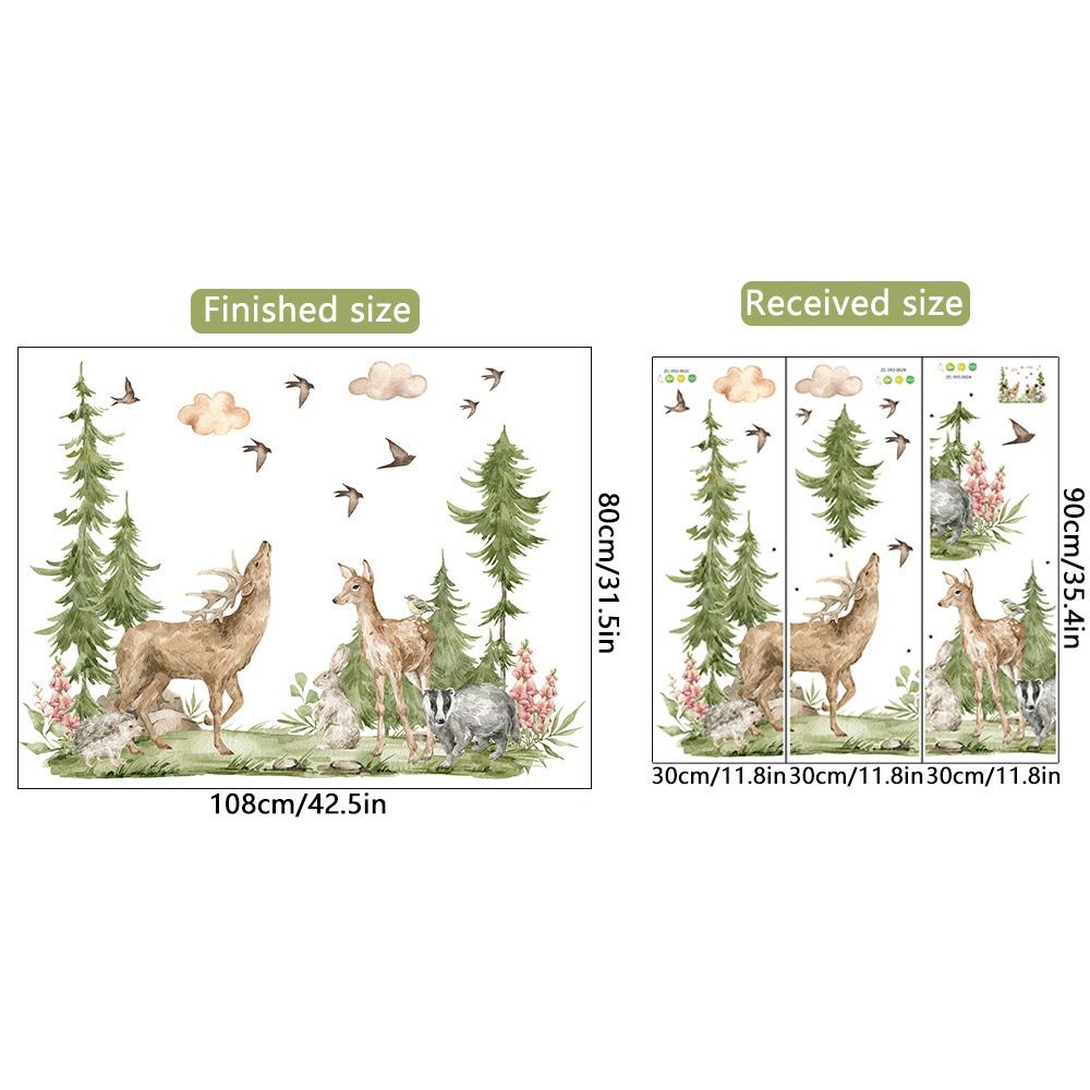 Mountain Tree Wall Stickers Large Pine Tree Forest Animal Wall Decals deer Wall Stickers and Stick Wall Art Decals for Kids Room Baby Nursery Bedroom