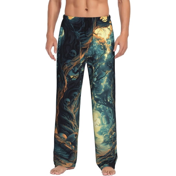 Balery Enchanted Forest Skull Path Pantalones de pijama para hombre, pijama ultraligero, pantalón de descanso-Large