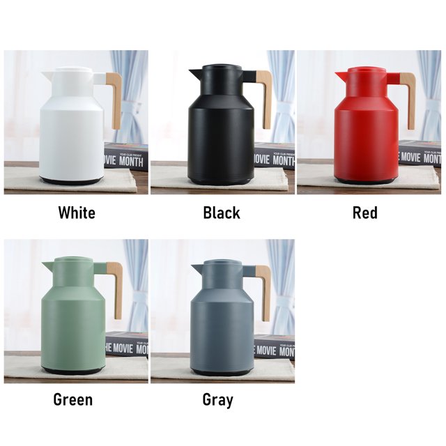1L Thermal Coffee Carafe, Vacuum Double Walled Thermal Carafe Pot With Wood Handle, Water Kettle Insulated Flask Tea Carafe Keeping Hot Cold