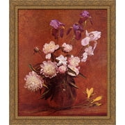 Bouquet of Peonies and Iris 28x34 Large Gold Ornate Wood Framed Canvas Art by Henri Fantin-Latour