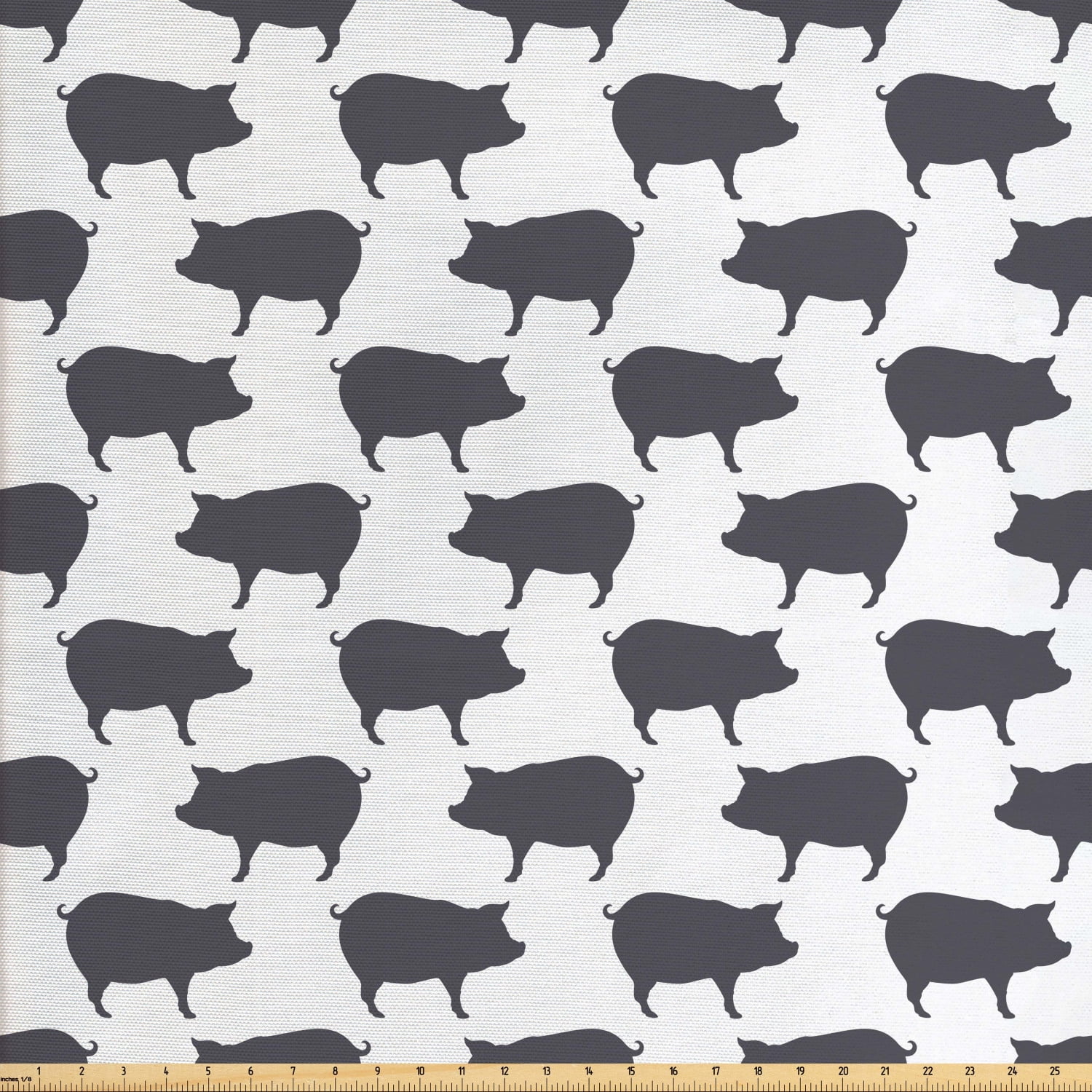 Pig Fabric by The Yard, Continuous Pig Animal Silhouette Pattern
