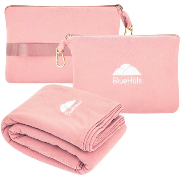 BlueHills Travel Blanket Pillow Compact Lightweight Soft Airplane - Pink L02