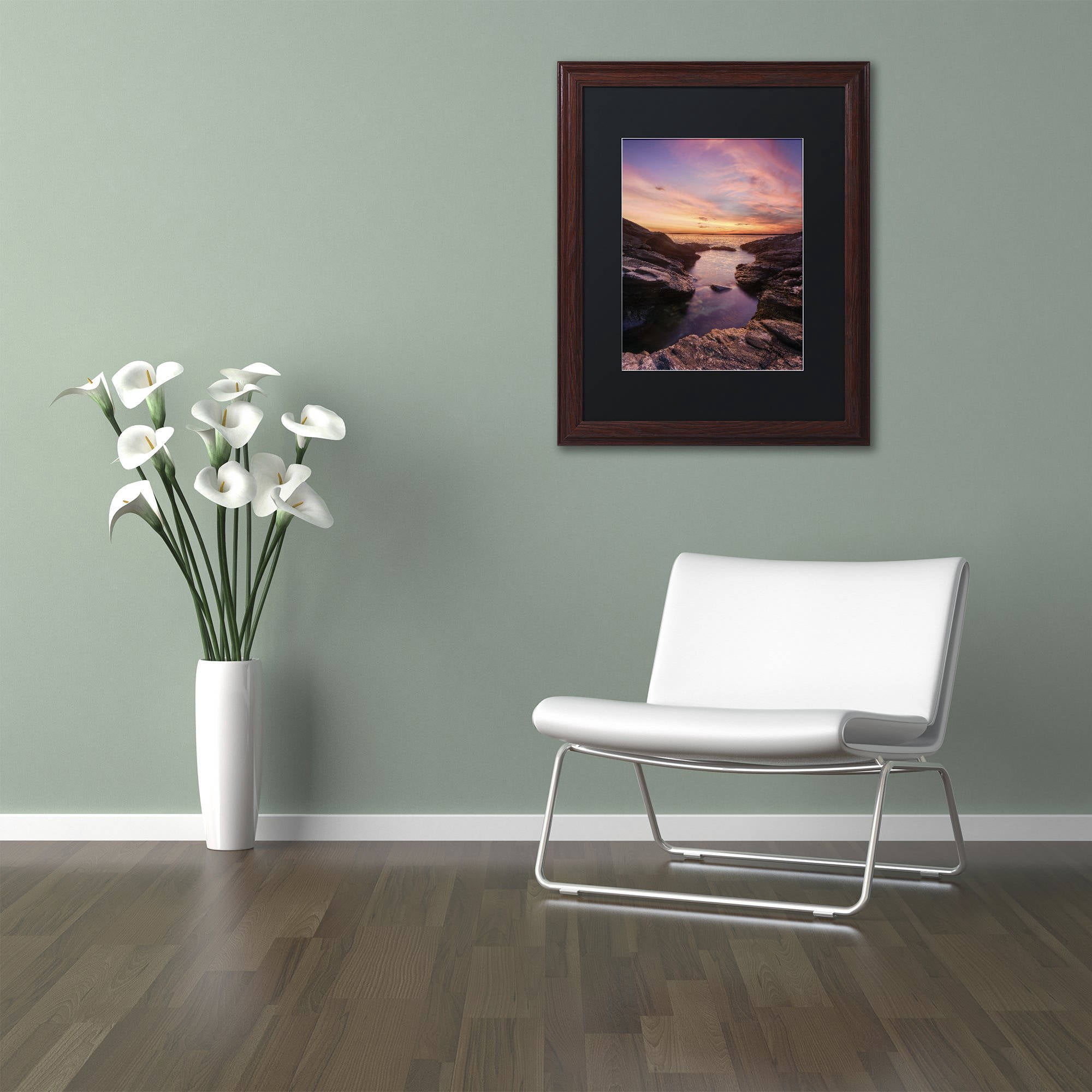 Trademark Fine Art "Beavertail Sunset" Canvas Art by Michael Blanchette Photography Black Matte, Wood Frame