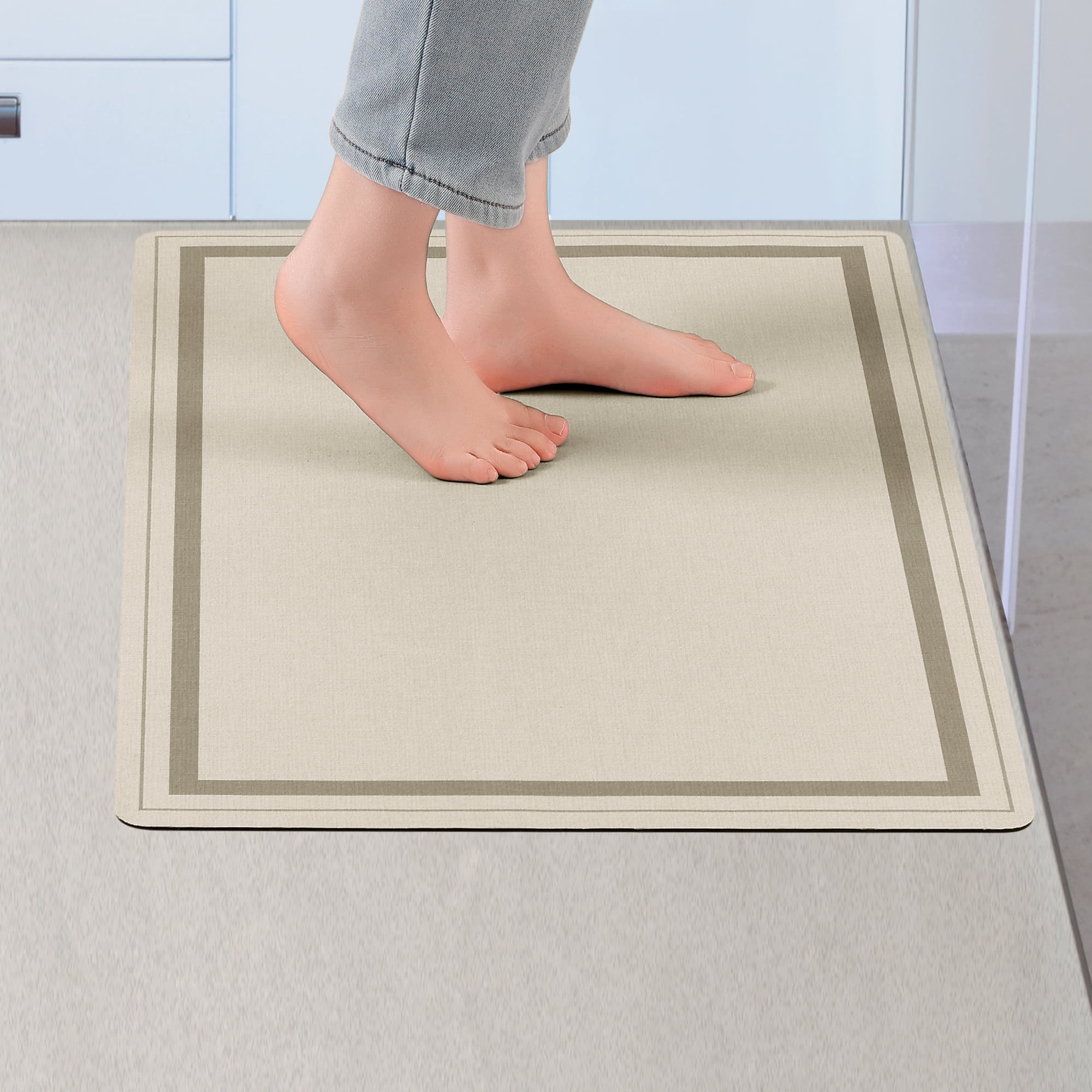 Unique Bargains 2 Pcs Modern Soft Comfort Kitchen Rugs Absorbent Non Slip Kitchen Mats Beige 24" x 36"