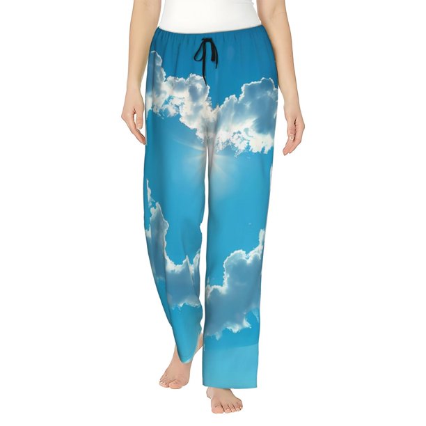Fotbe Heart Shaped Cloud Pantalones de Pijama para Mujer, Pantalones de Dormir, Pantalones Pj con Cordón y Bolsillos-Medium