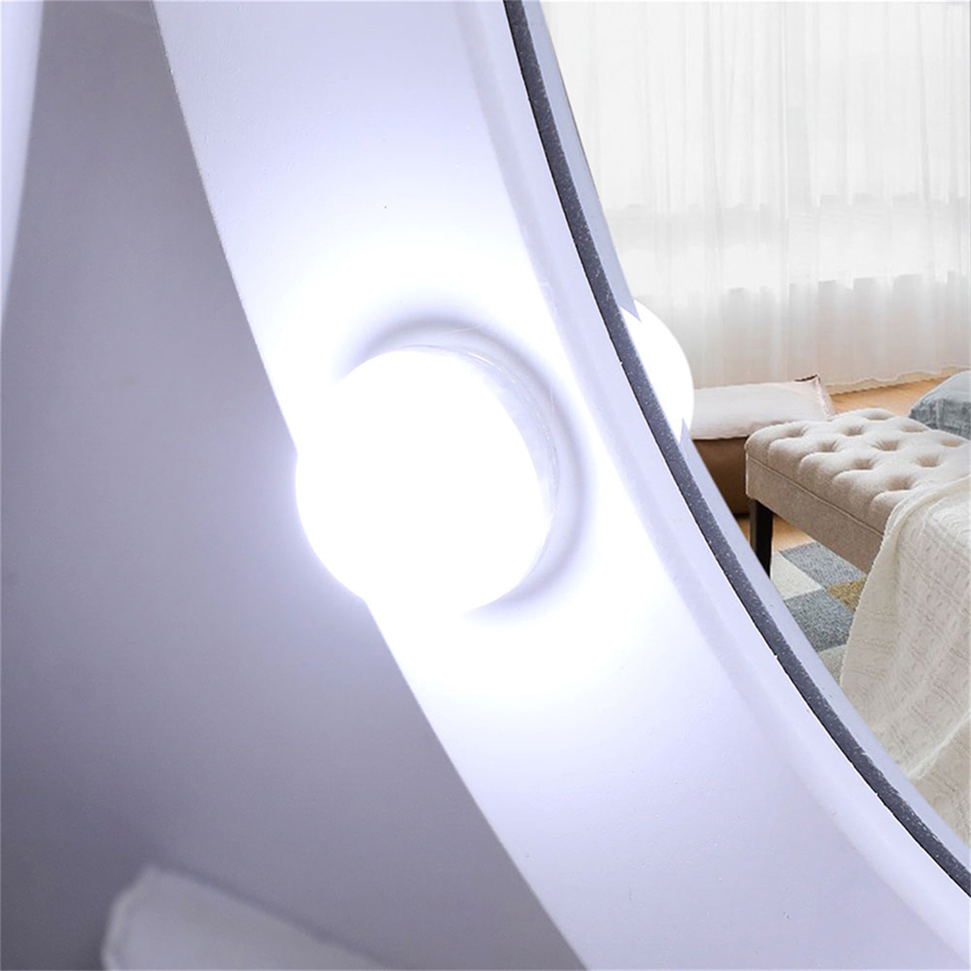 Kadyn Vanity Table and Chair Set with Light Bulb, Make Up Vanity Desk with 5 Drawer, White