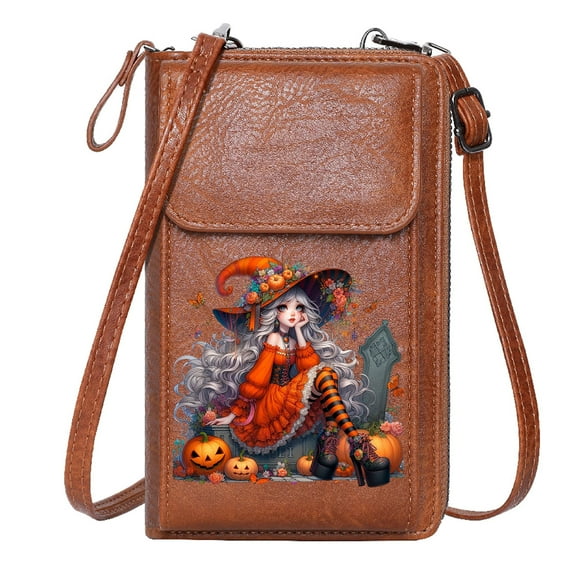OIDERY Personalized Crossbody Wallets Cell Phone Wallet Purses Bat Haunted Cemetery Witch  Skeleton Halloween Pumpkin Ghost Large Capacity Purse Gift Adjustable Strap