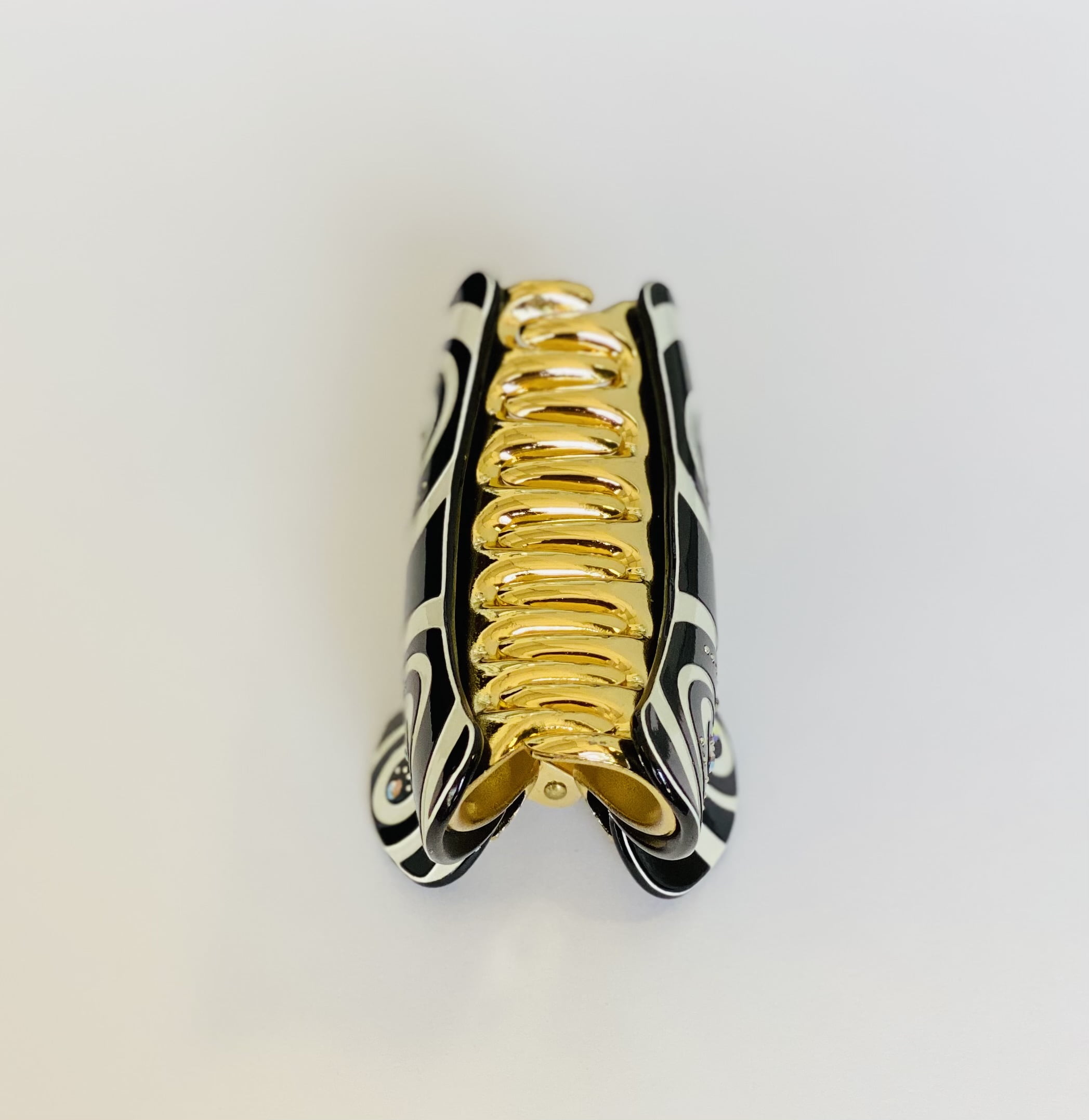Hair Claw Clips Acrylic Black With White Swirl and Crystals Pack of 12