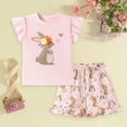 thumbnail image 2 of HCNTES Toddler Girls Summer Pants Outfit Bunny Print Top Ruffled Shorts Clothing Set Two Piece Girls Casual Outfits, 2 of 8