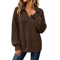 thumbnail image 2 of Waffle Knit Sweatshirt for Women Oversized Lapel V-Neck Long Sleeve Pullover with Pockets Loose Casual Fall Winter Top, 2 of 9