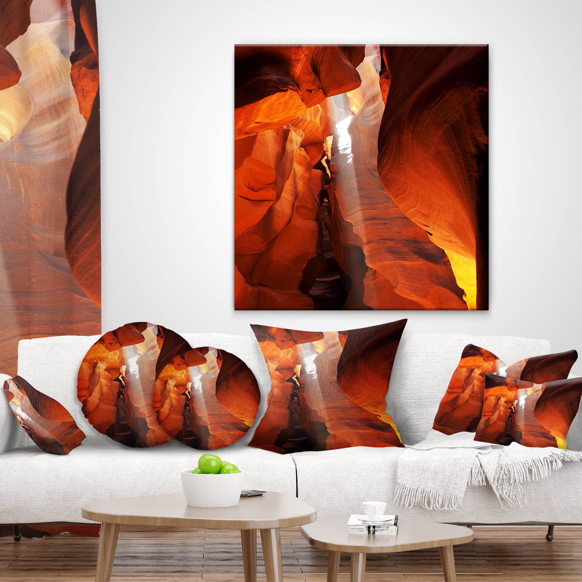 Designart Antelope Canyon in Sunlight Rays - African Landscape Printed Throw Pillow - 12x20