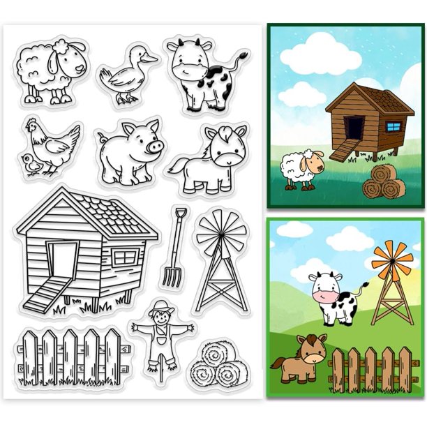 Sello transparente de animales de granja para scrapbooking, sello de silicona de animales de dibujos animados: cerdo, pato, oveja, caballo y vaca.