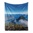 thumbnail image 1 of Central America Soft Flannel Fleece Throw Blanket, Aeriel View of Lake Atitlan and Volcano San Pedro Early in the Morning, Cozy Plush for Indoor and Outdoor Use, 70" x 90", Multicolor, by Ambesonne, 1 of 6