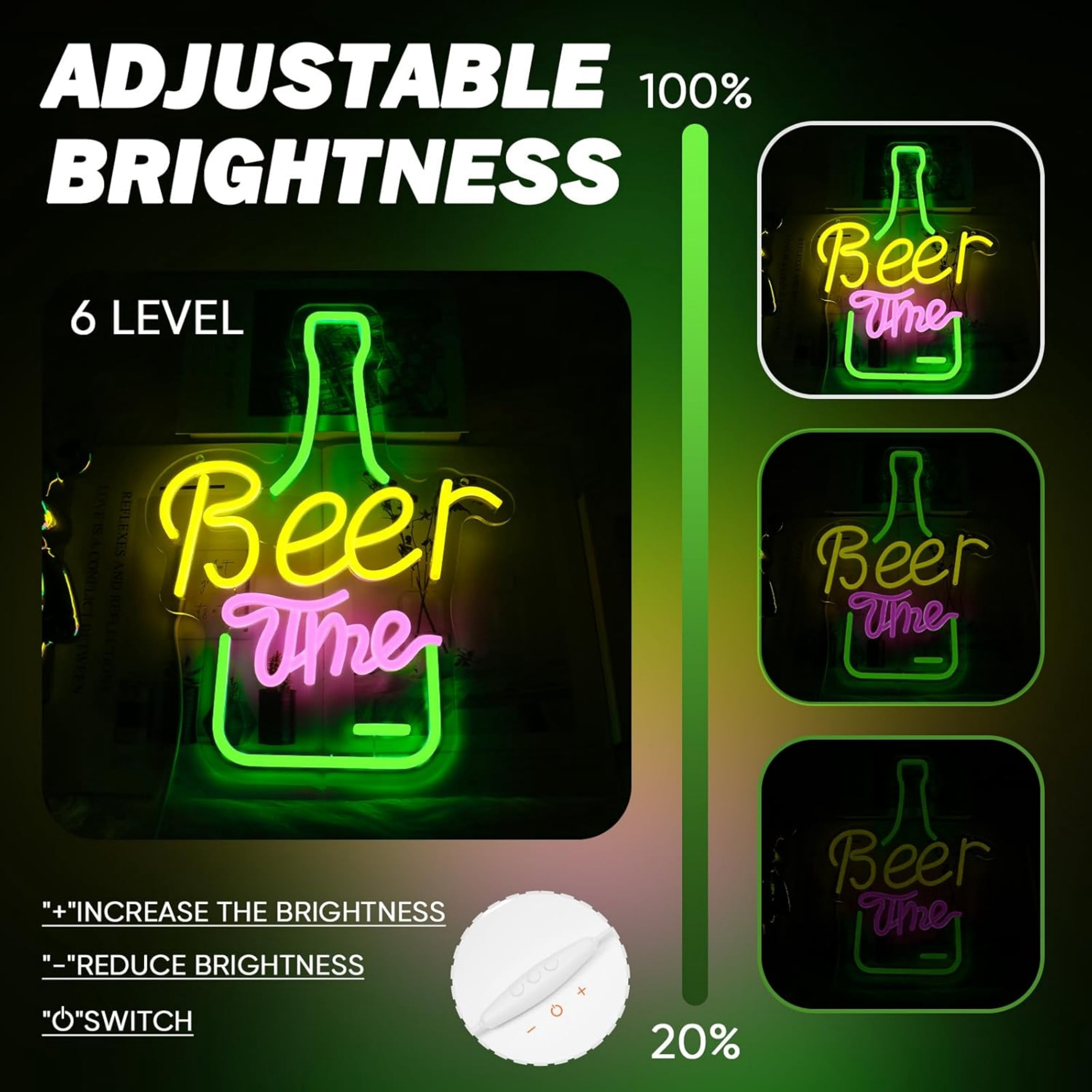 UPONRAY Beer Time Neon Signs, 11.2"*15.7" Dimmable & USB-Powered LED Neon Light, Stylish Wall Decor for Bar, Party, Restaurant, Living Room, Man Cave