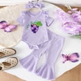 thumbnail image 2 of CAICJ98 Baby Girl Easter Outfit Newborn Infant Short Sleeve Bunny Embroidery Romper Flared Pants Set Headband Cute Clothes (Purple,3-6 Months), 2 of 5