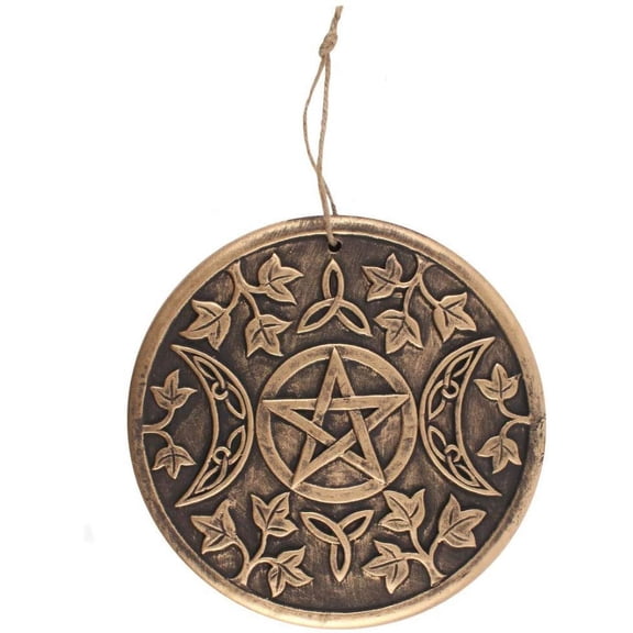 Wicca Occult Sacred Triple Moon Goddess Pentagram Terracotta Wall Decor Plaque