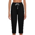 thumbnail image 5 of Spring Summer Linen Pedal Pushers For Women High Waist Straight Leg Side Button Design Breathable Casual Beach Capris Black XL, 5 of 6