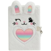 Luxshiny Furry Journal With Lock Cartoon Rabbit Notepad White Soft Material 1Pack Back to School