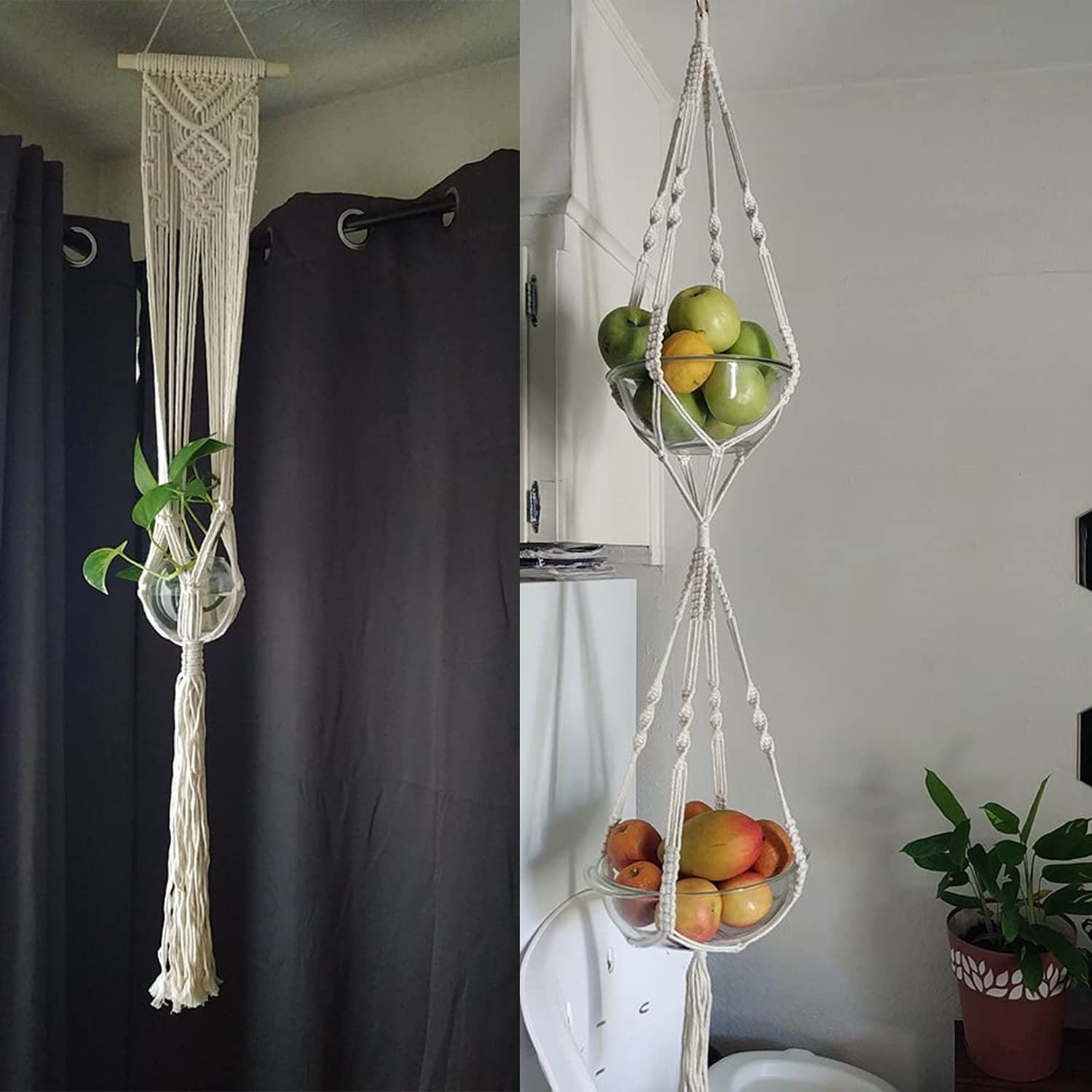 EHWINE 5 Pack Hanging Planter, Macrame Plant Hanger Tall Handmade Indoor Plant Stand Hanging Planters for Indoor Plants Flower Pots Holder Stand for Indoor Outdoor Boho Home Decor