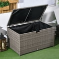 thumbnail image 6 of Outsunny 113 Gallon Deck Box, Rattan Outdoor Storage Box, Waterproof Storage Container for Indoor, Patio Furniture Cushions, Garden Tools, Gray, 6 of 9