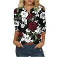 thumbnail image 2 of ICHUANYI Clearance Women's Fashion Three Quarter Sleeve Retro V-Neck Easter Printed Loose Tops Blouse(Wine, XL) ICHUANYI WER2023081510403, 2 of 5