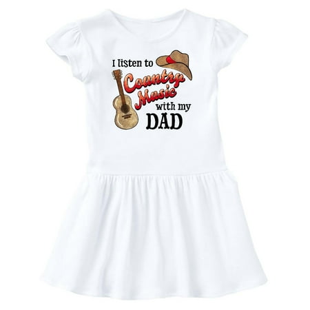 

Inktastic I Listen to Country Music with my Dad Guitar and Hat Gift Toddler Girl Dress