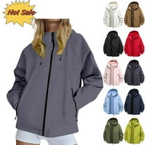 Waterproof Raincoat Jackets for Women Women's Spring/Autumn Waterproof Hooded Pocket Zipper Jacket Outdoor Climbing Clothing Sports Windbreaker,Gray_L
