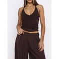 thumbnail image 4 of Women'S Spaghetti Strap V-Neck Ribbed Tank Tops for Women Slim Fitted Camisole Basic Shirts Chocolate M, 4 of 7