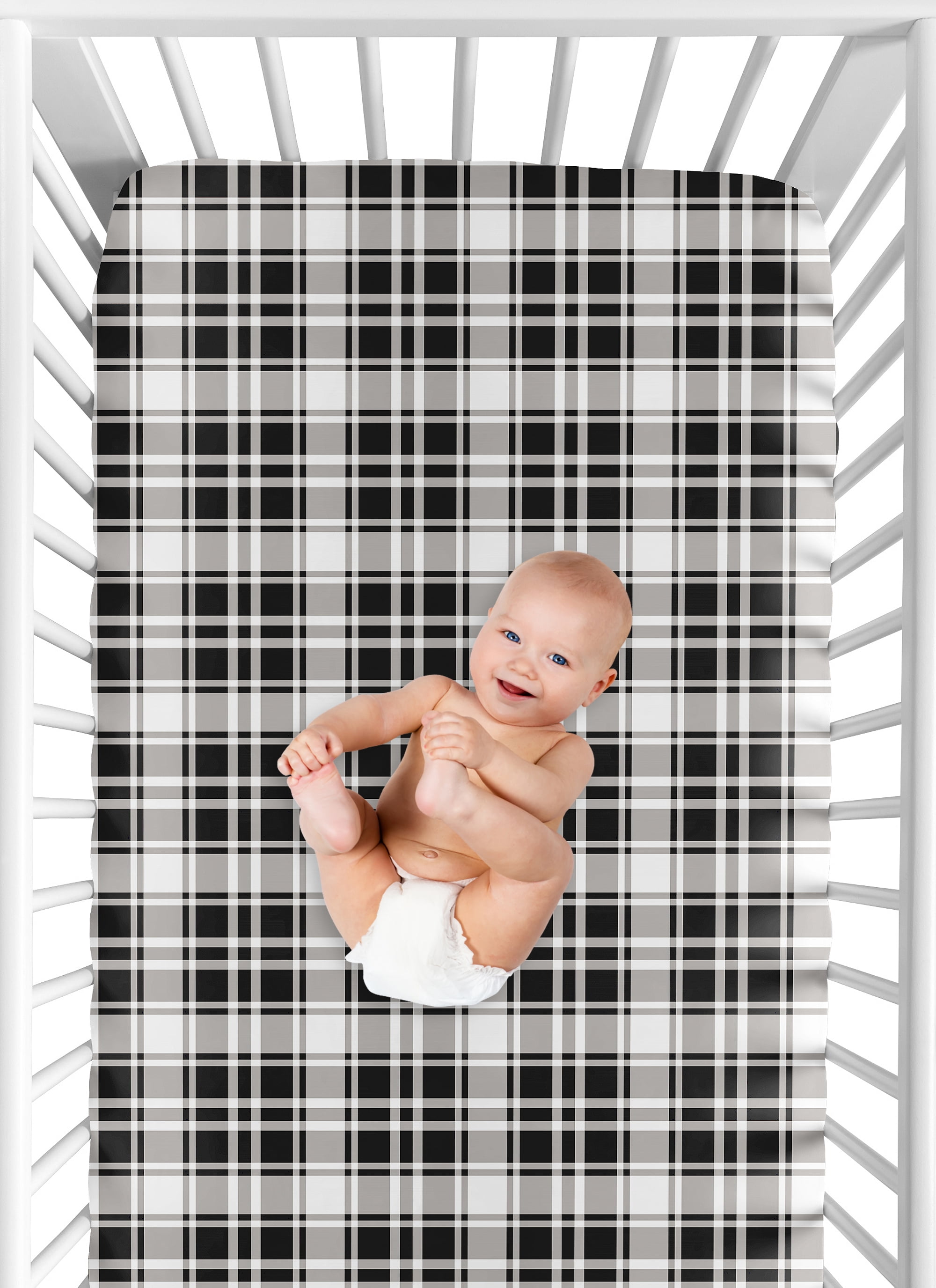 Sweet Jojo Designs Gingham Black Plaid Boy, Girl, Unisex/Gender Neutral Fitted Crib Sheet