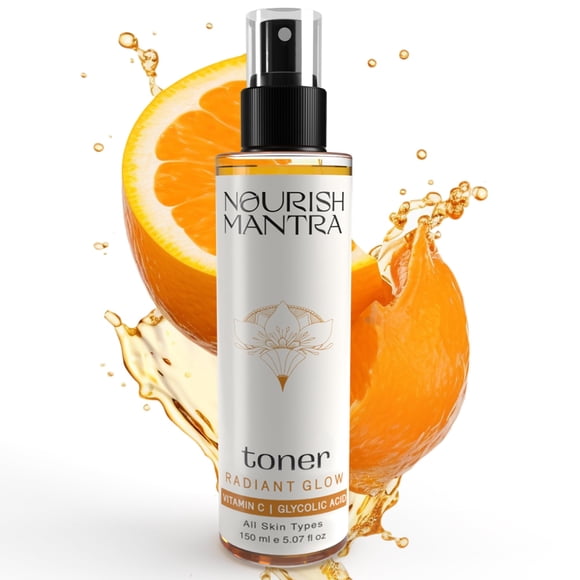 Nourish Mantra Radiant Glow Toner/Tónico facial formulado con vitamina C, ácido glicólico y vitamina B5/Tónico brillante para apretar la piel y los poros para hombres y mujeres, 5.1 fl oz