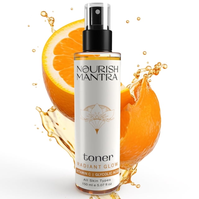 Nourish Mantra Radiant Glow Toner/Tónico facial formulado con vitamina C, ácido glicólico y vitamina B5/Tónico brillante para apretar la piel y los poros para hombres y mujeres, 5.1 fl oz