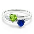 thumbnail image 2 of Gem Stone King 927 Sterling Silver Green Peridot Blue Created Sapphire and White Lab Grown Diamond Heart Shape Ring for Women | 1.19 Cttw | Gemstone Birthstone | Size 7, 2 of 5