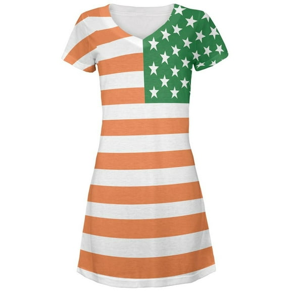 Irish American Flag Juniors V-Neck Beach Cover-Up Dress