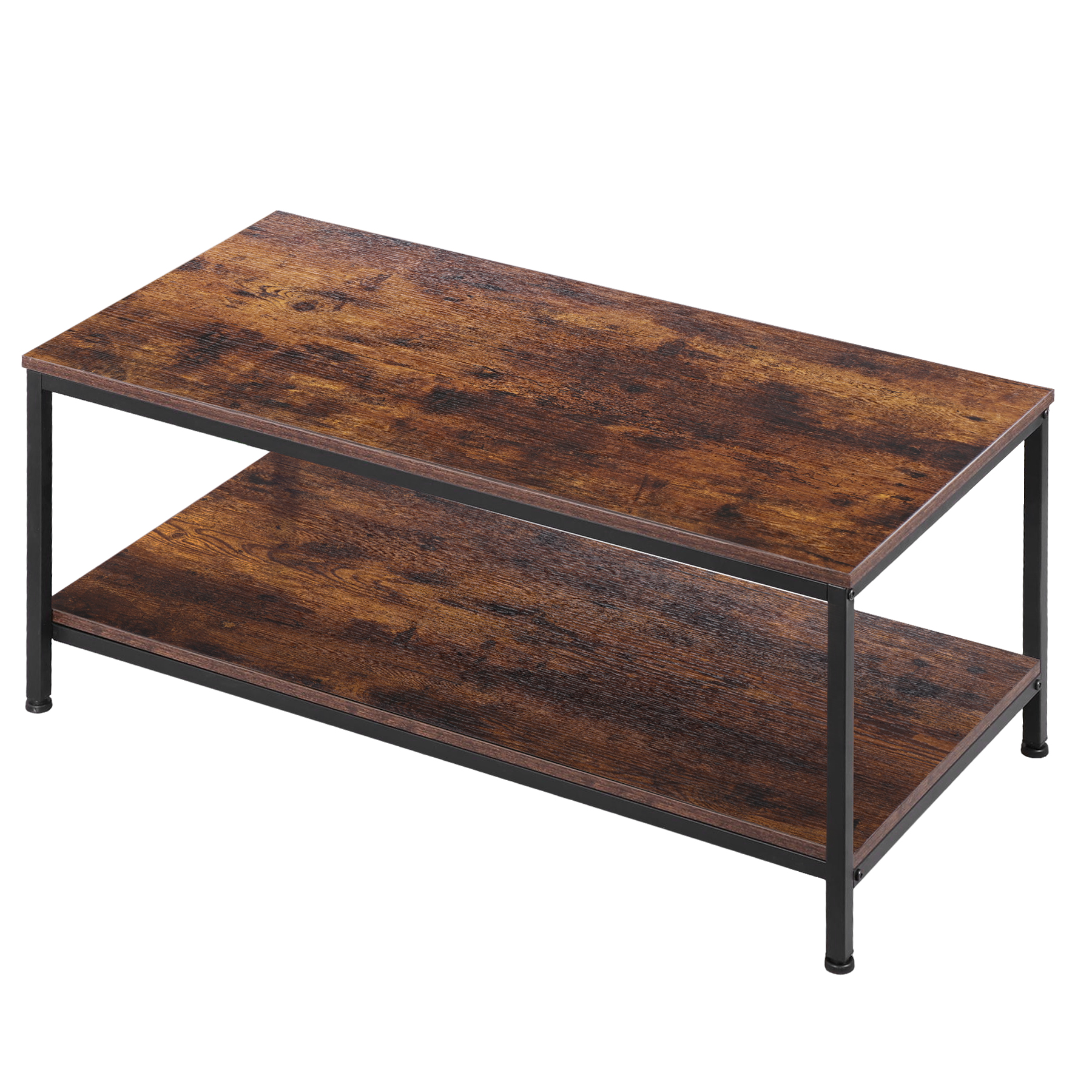 HomGarden 39.4" Modern Rectangle 2-Tier Coffee Table Wood Cocktail Table Home Office, Rustic Brown
