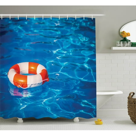 Buoy Decor Shower Curtain Set Life In Crystal Clear Swimming Buoy Decor Shower Curtain Set Life In Crystal Clear Swimming Pool Summer Relaxing Vacation