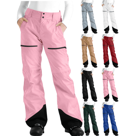 Xdegoge Waterproof Snow Pants Women Windproof Color Block Button Lightweight Snowboarding Ski Wear Sports Thin Snowpants with Pockets