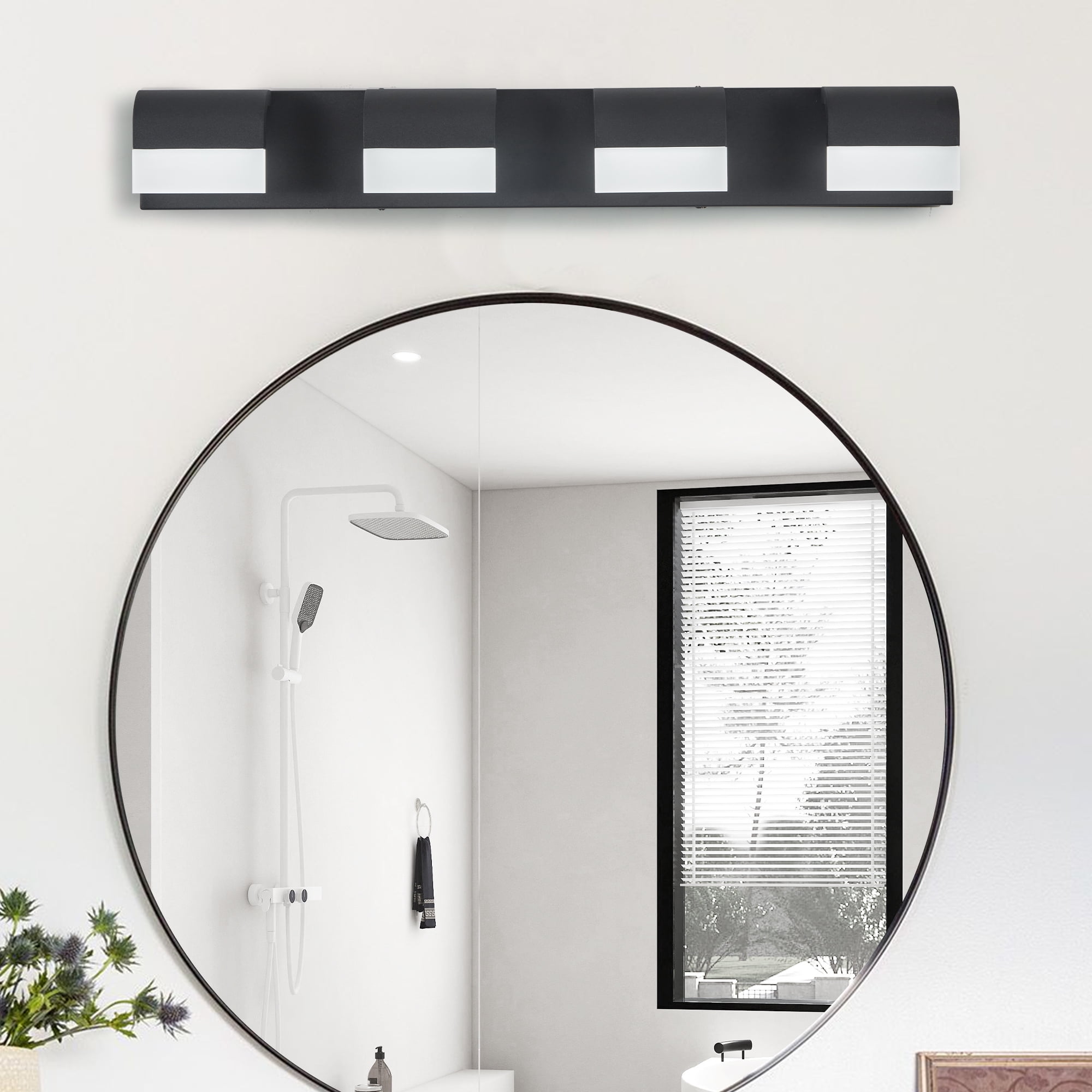 Jopath 4-Light Bathroom Vanity Light, Modern Dimmable LED Wall Mount Lighting Fixture for Bathroom Vanity Mirror Matt Black