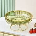 thumbnail image 2 of Green Pedestal Fruit Bowl With Golden Base Decorative Serving Tray For Kitchen Dining Table Party Snack Display Bowl For Fruits Vegetables Bread Salad Dessert Home Decor Centerpiece, 2 of 7