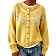 thumbnail image 2 of Women's Fair Isle Crew Neck Cardigan Sweater Button Down Snowflake Pattern Soft Knit Jacket Color Block Outerwear for Fall Winter, 2 of 9