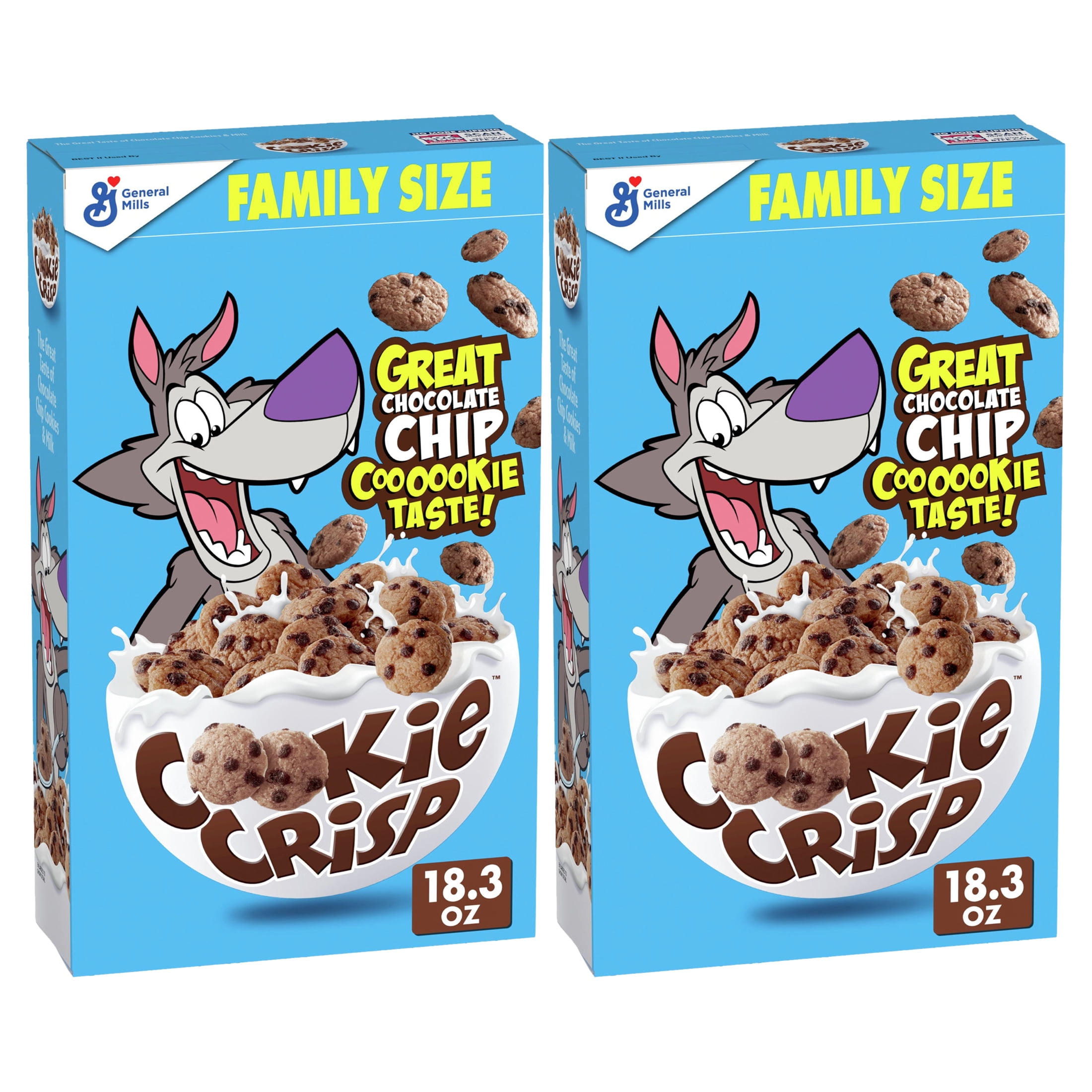 (2 pack) Cookie Crisp Breakfast Cereal, Chocolate Chip Cookie Taste, Family Size, 18.3 oz